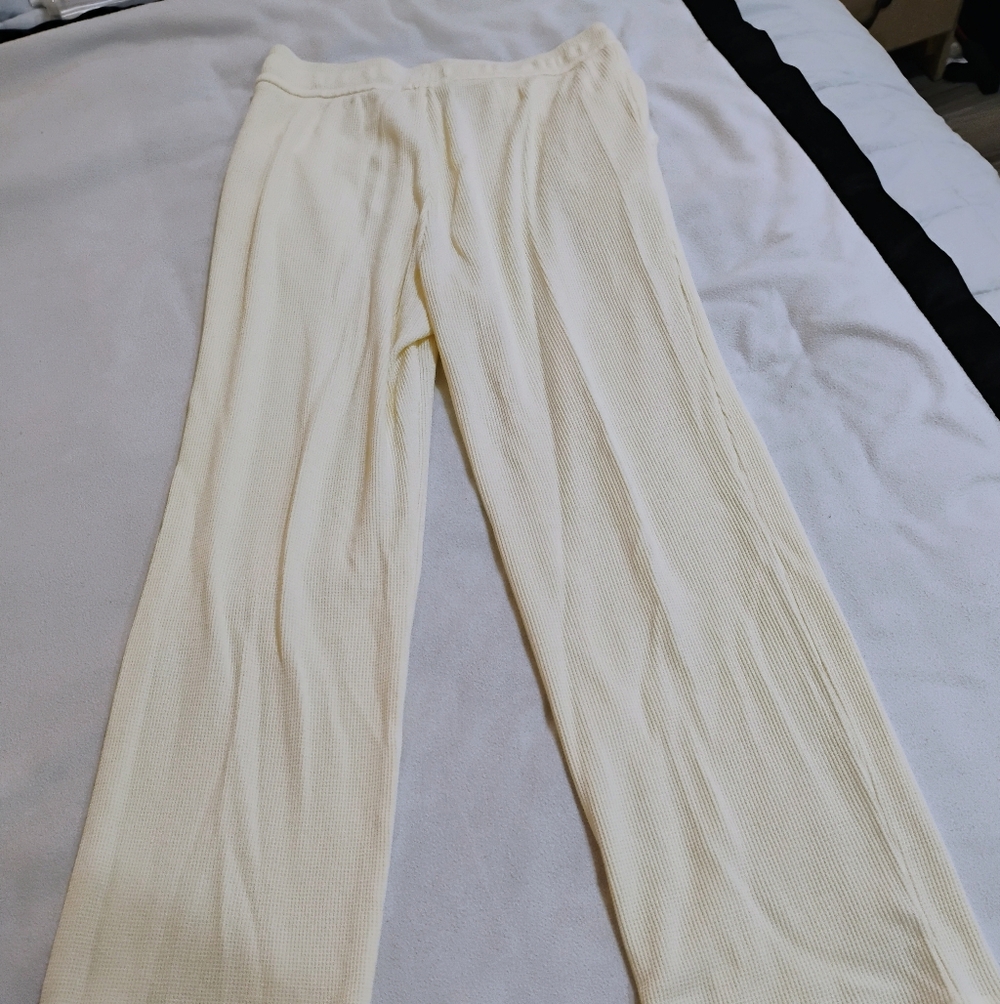 Soft Surroundings Cream Ribbed Wide-Leg Lounge Pants with Drawstring - Picture 8 of 12